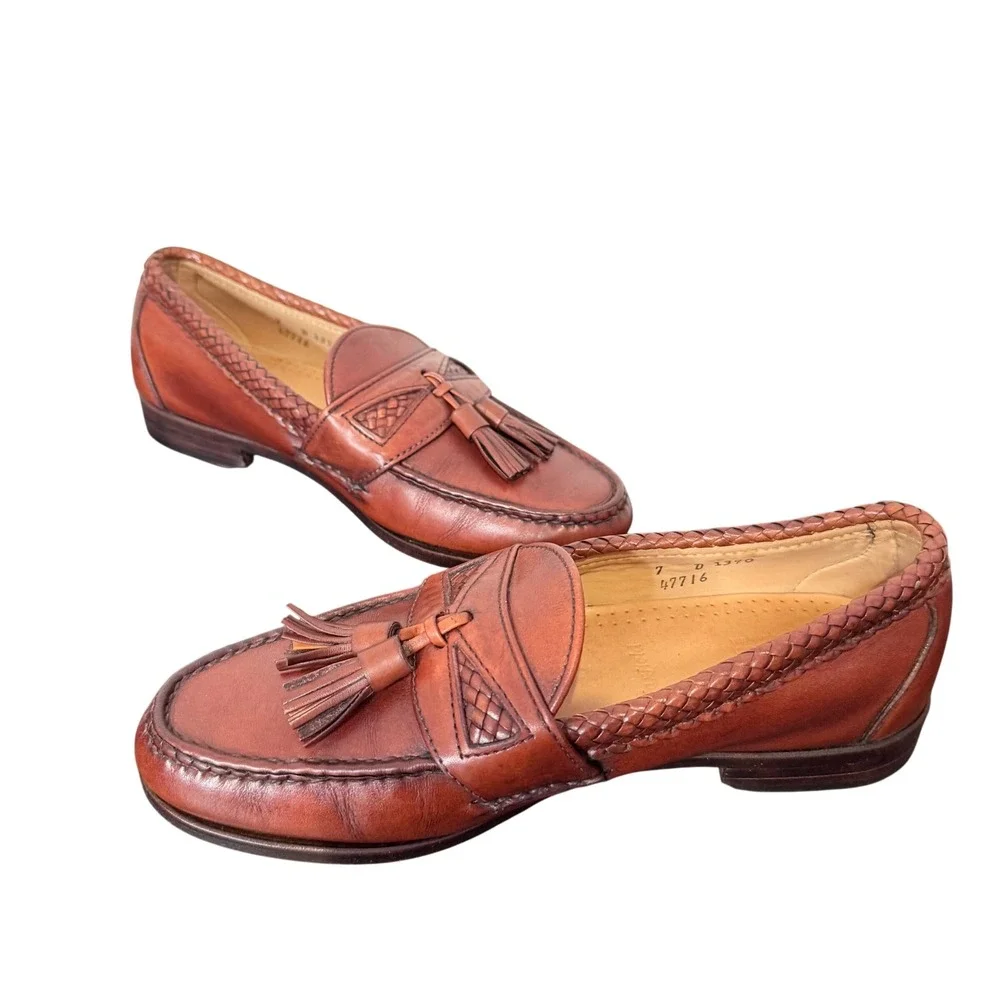 Allen Edmonds Maxfield Tassel Loafers Mens 7 D Woven Braided Leather 47716